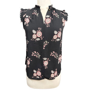 LOFT Blouse XS Black Floral Sleeveless